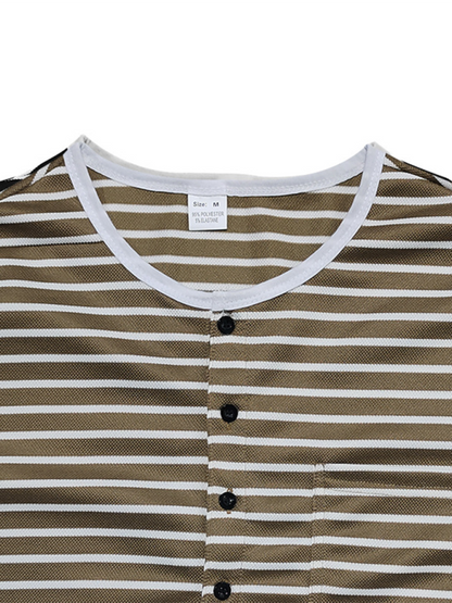 Cozy Autumn Striped Long Sleeve Henley Tee for Effortless Style and Comfort