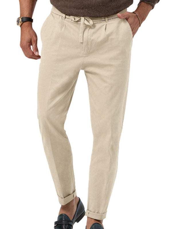 Trendy men's solid color straight-leg business casual trousers.