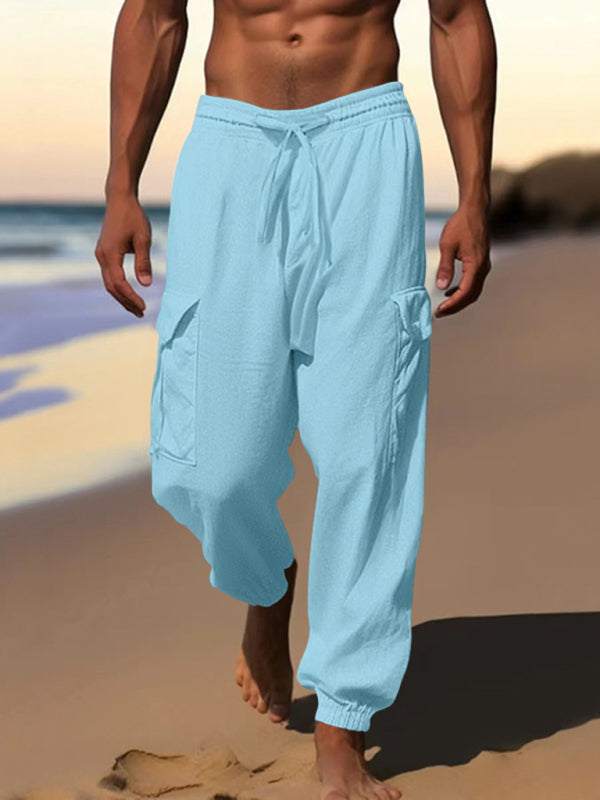 Versatile Cotton Cargo Trousers with Drawstring & Cuffed Hem - MENLL