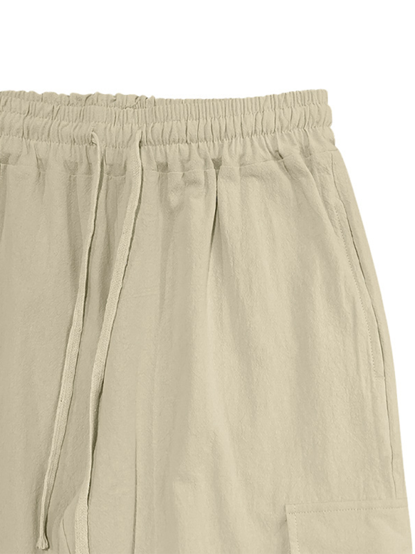 Versatile Cotton Cargo Trousers with Drawstring & Cuffed Hem - MENLL
