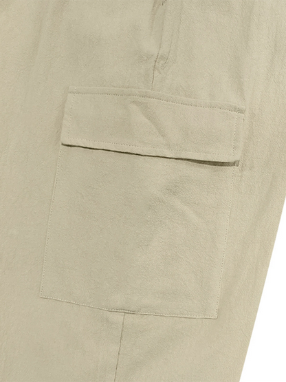 Versatile Cotton Cargo Trousers with Drawstring & Cuffed Hem - MENLL
