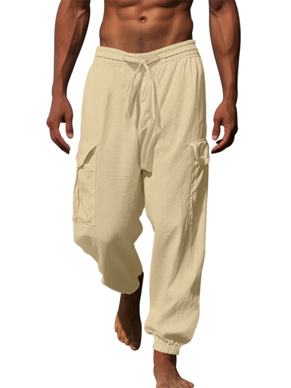 Versatile Cotton Cargo Trousers with Drawstring & Cuffed Hem - MENLL