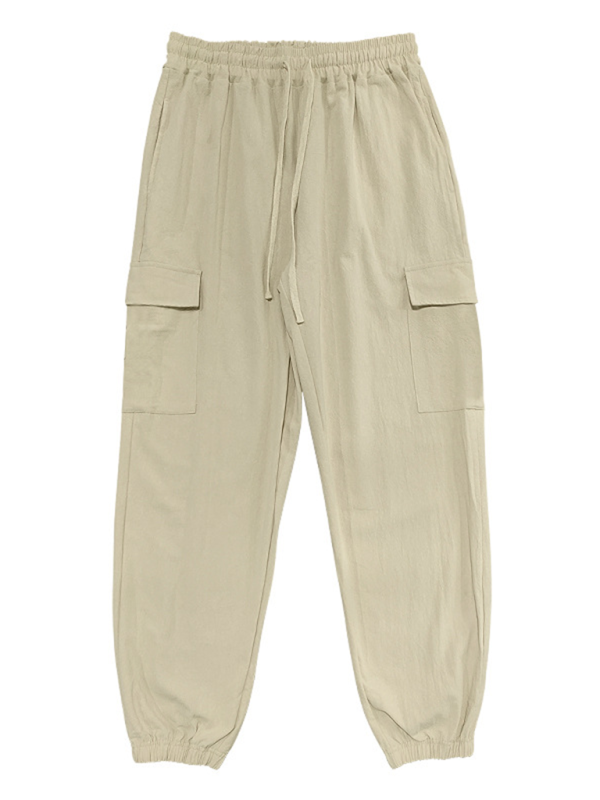 Versatile Cotton Cargo Trousers with Drawstring & Cuffed Hem - MENLL