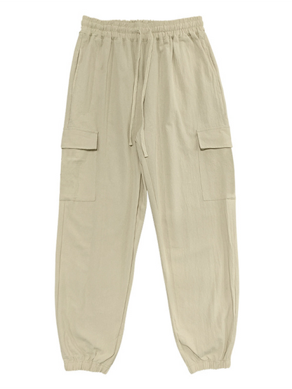 Versatile Cotton Cargo Trousers with Drawstring & Cuffed Hem - MENLL
