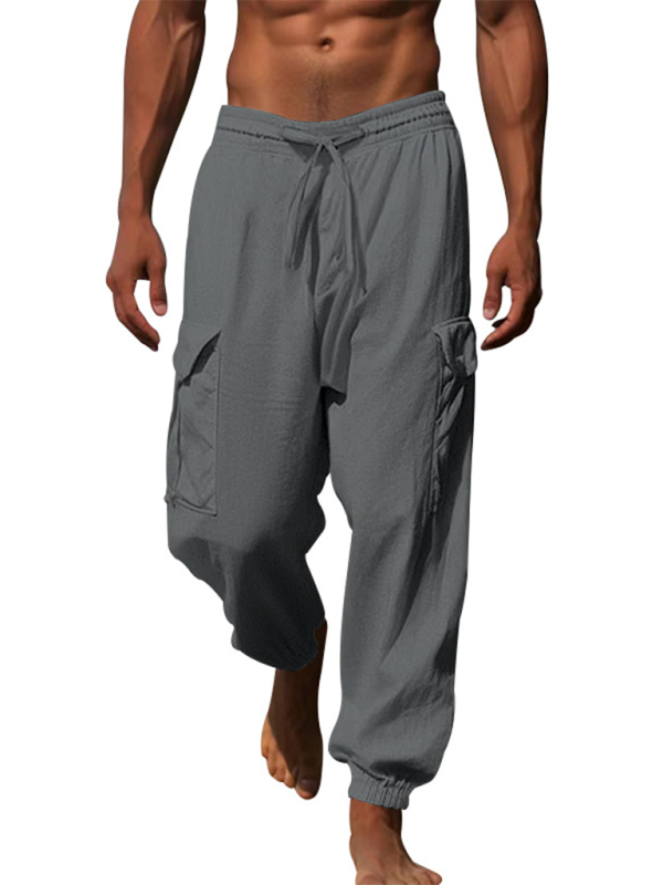 Versatile Cotton Cargo Trousers with Drawstring & Cuffed Hem - MENLL