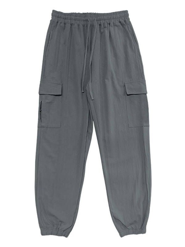 Versatile Cotton Cargo Trousers with Drawstring & Cuffed Hem - MENLL