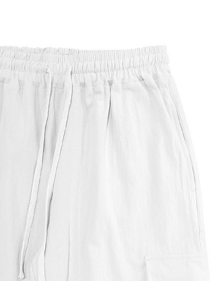 Versatile Cotton Cargo Trousers with Drawstring & Cuffed Hem - MENLL