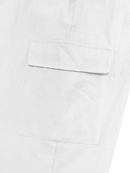 Versatile Cotton Cargo Trousers with Drawstring & Cuffed Hem - MENLL