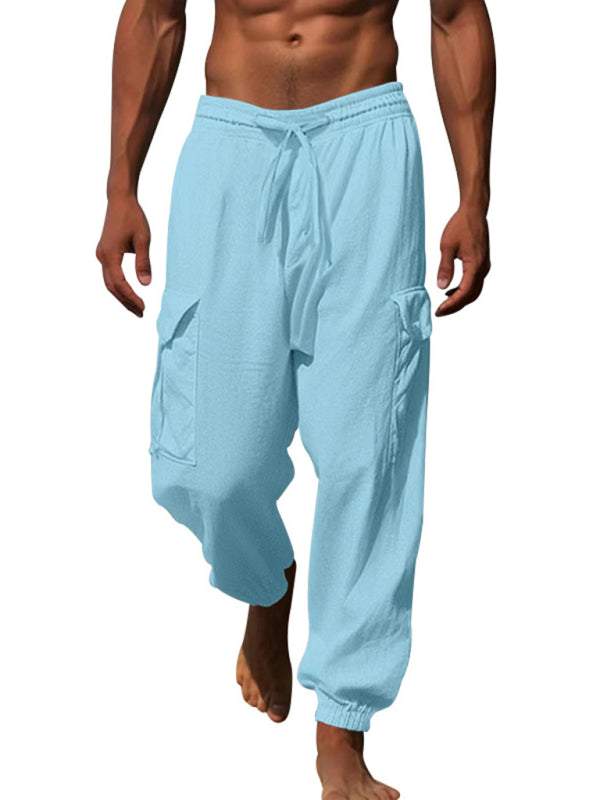 Versatile Cotton Cargo Trousers with Drawstring & Cuffed Hem - MENLL