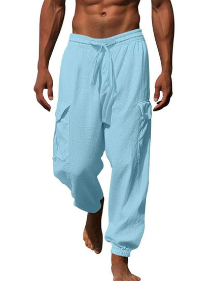Versatile Cotton Cargo Trousers with Drawstring & Cuffed Hem - MENLL