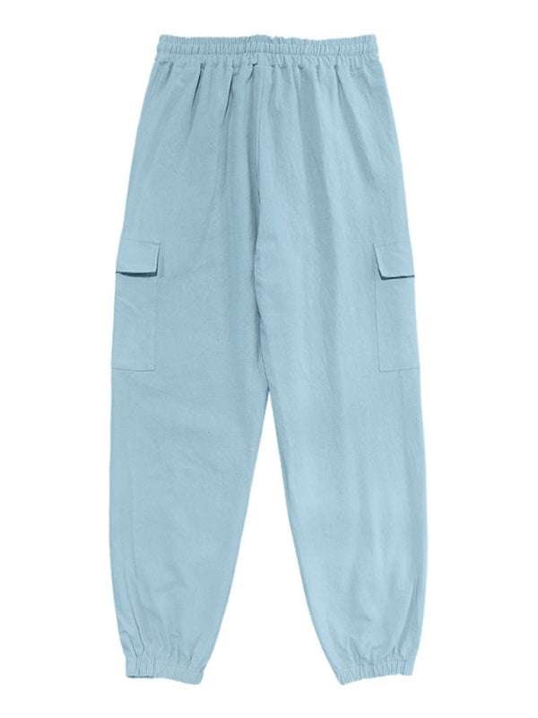 Versatile Cotton Cargo Trousers with Drawstring & Cuffed Hem - MENLL