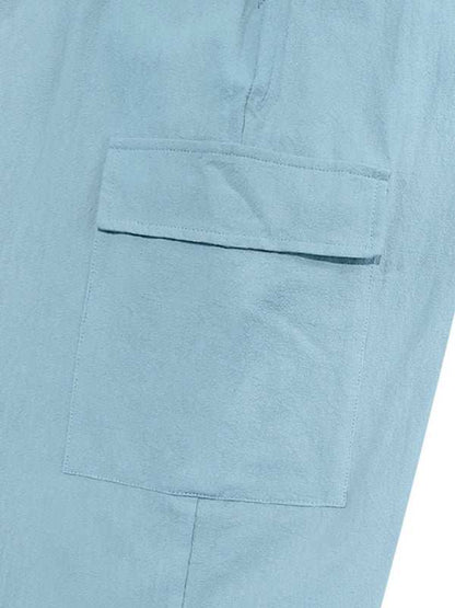 Versatile Cotton Cargo Trousers with Drawstring & Cuffed Hem - MENLL