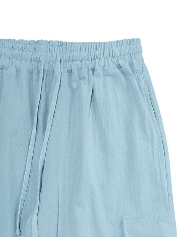 Versatile Cotton Cargo Trousers with Drawstring & Cuffed Hem - MENLL