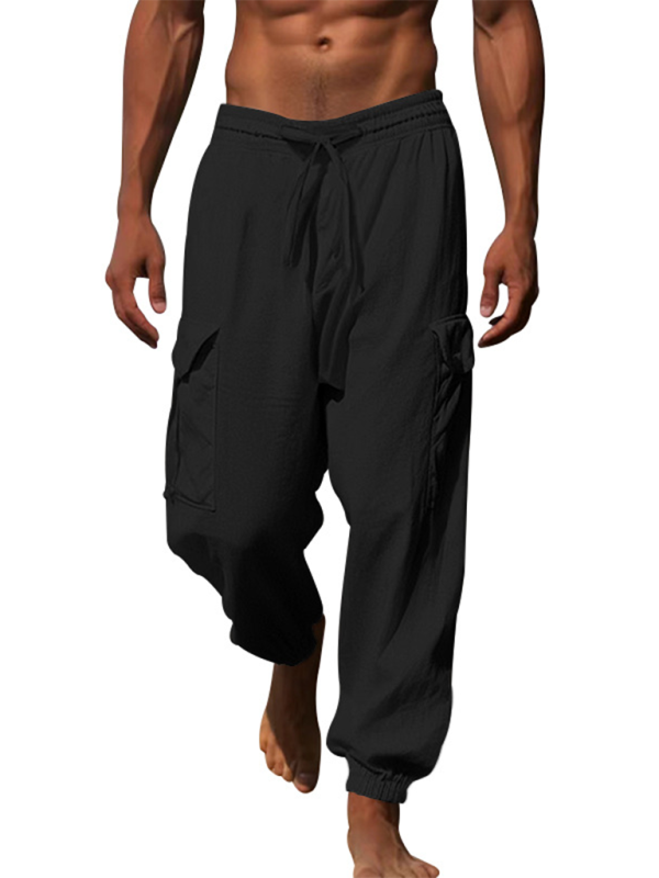 Versatile Cotton Cargo Trousers with Drawstring & Cuffed Hem - MENLL