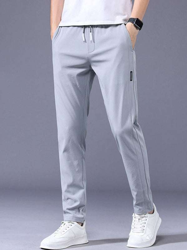 Boys' non-iron straight loose cargo pants with elastic comfort in gray.