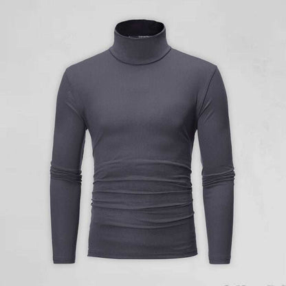 Men's stylish turtleneck long sleeve T-shirt in solid color, high collar design for casual elegance.