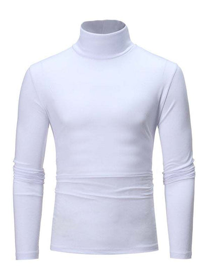 Men's Stylish Turtleneck Long Sleeve T-Shirt - Casual Solid Color Design for Comfort and Elegance - MENLL