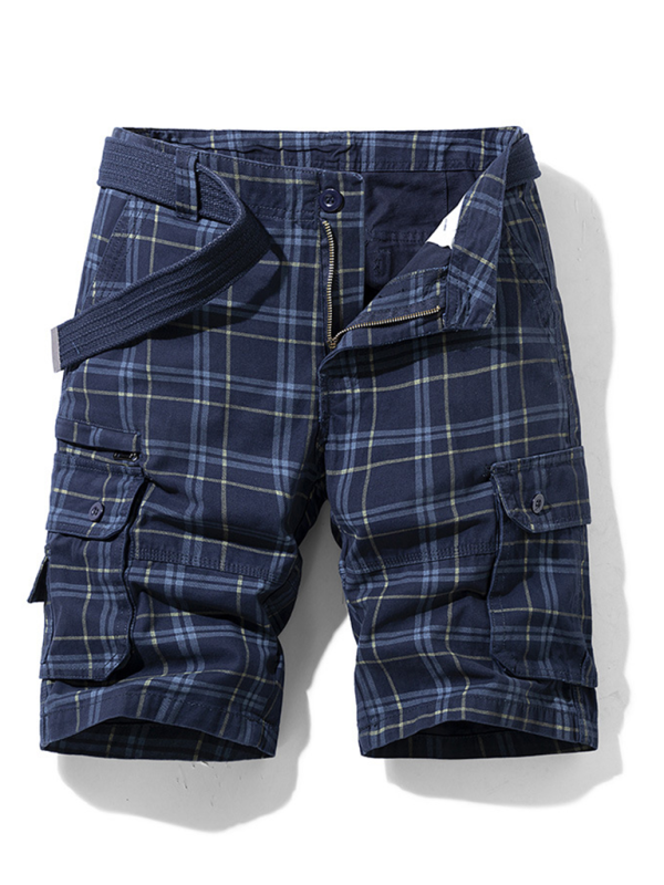 Stylish Men's Plaid Sports Shorts - Slim Fit, Multi-Pocket Casual Wear for Spring & Summer - MENLL