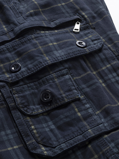 Stylish Men's Plaid Sports Shorts - Slim Fit, Multi-Pocket Casual Wear for Spring & Summer - MENLL