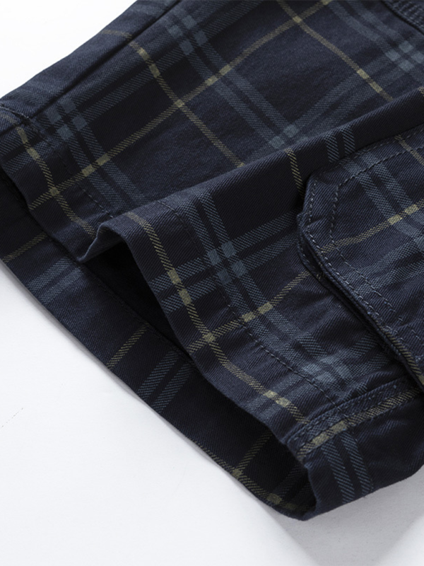 Stylish Men's Plaid Sports Shorts - Slim Fit, Multi-Pocket Casual Wear for Spring & Summer - MENLL