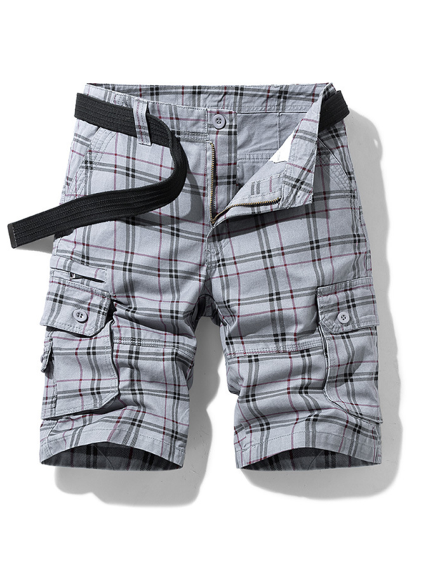 Stylish Men's Plaid Sports Shorts - Slim Fit, Multi-Pocket Casual Wear for Spring & Summer - MENLL