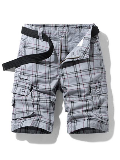 Stylish Men's Plaid Sports Shorts - Slim Fit, Multi-Pocket Casual Wear for Spring & Summer - MENLL