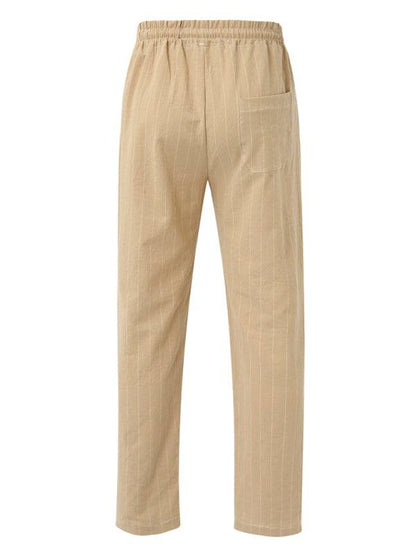 Stylish Striped Men's Beach Trousers with Elastic Waist and Lace-up Design for Effortless Summer Vibes - MENLL