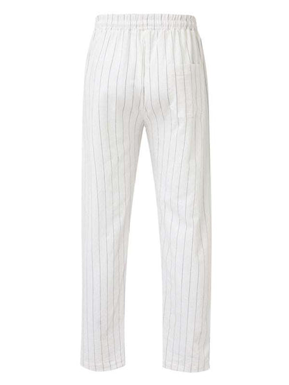 Stylish Striped Men's Beach Trousers with Elastic Waist and Lace-up Design for Effortless Summer Vibes - MENLL