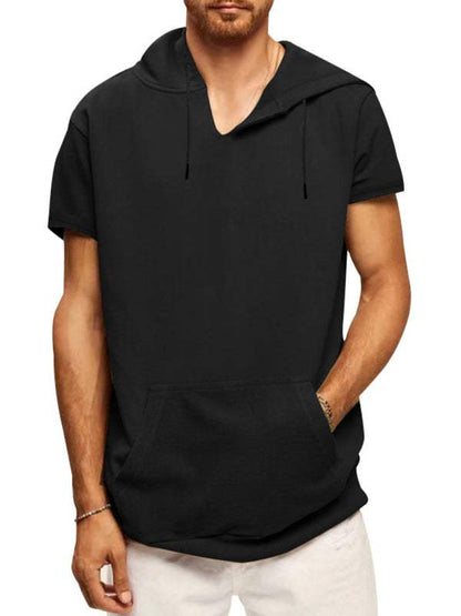 Versatile Men's Hooded Short-Sleeved Knitted T-Shirt for Casual Comfort and Style