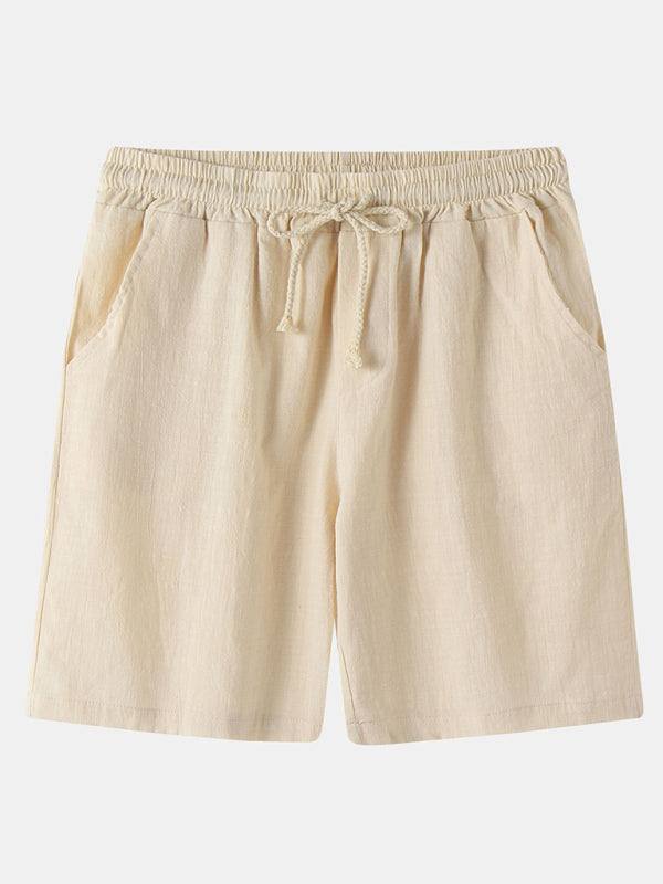 Korean style men's cotton-linen beach pants in solid color, lightweight and casual for summer.