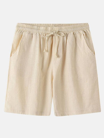 Korean style men's cotton-linen beach pants in solid color, lightweight and casual for summer.
