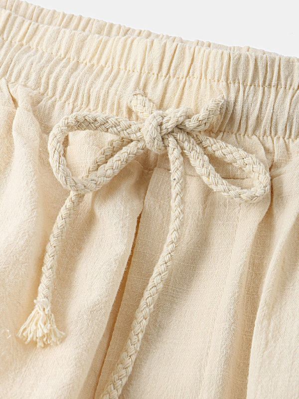 Korean Style Men’s Cotton-Linen Beach Pants - Lightweight Solid Color Casual Trousers for Effortless Summer Style - MENLL