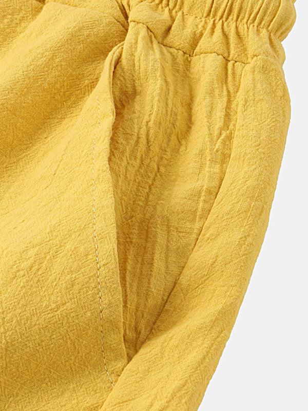 Korean Style Men’s Cotton-Linen Beach Pants - Lightweight Solid Color Casual Trousers for Effortless Summer Style - MENLL
