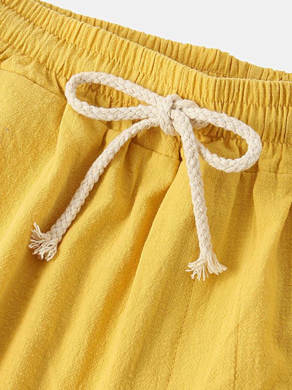 Korean Style Men’s Cotton-Linen Beach Pants - Lightweight Solid Color Casual Trousers for Effortless Summer Style - MENLL