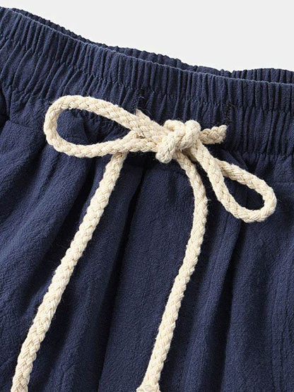 Korean Style Men’s Cotton-Linen Beach Pants - Lightweight Solid Color Casual Trousers for Effortless Summer Style - MENLL