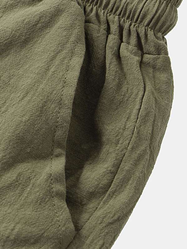 Korean Style Men’s Cotton-Linen Beach Pants - Lightweight Solid Color Casual Trousers for Effortless Summer Style - MENLL