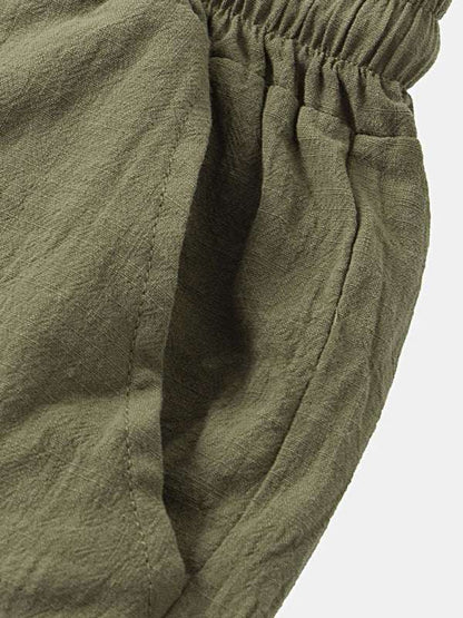 Korean Style Men’s Cotton-Linen Beach Pants - Lightweight Solid Color Casual Trousers for Effortless Summer Style - MENLL