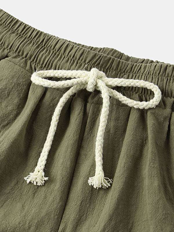 Korean Style Men’s Cotton-Linen Beach Pants - Lightweight Solid Color Casual Trousers for Effortless Summer Style - MENLL