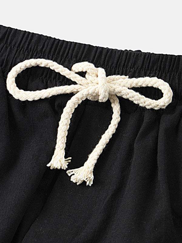Korean Style Men’s Cotton-Linen Beach Pants - Lightweight Solid Color Casual Trousers for Effortless Summer Style - MENLL