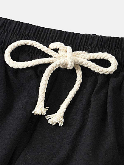 Korean Style Men’s Cotton-Linen Beach Pants - Lightweight Solid Color Casual Trousers for Effortless Summer Style - MENLL