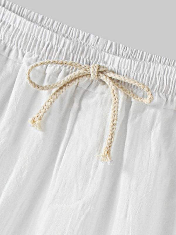 Korean Style Men’s Cotton-Linen Beach Pants - Lightweight Solid Color Casual Trousers for Effortless Summer Style - MENLL