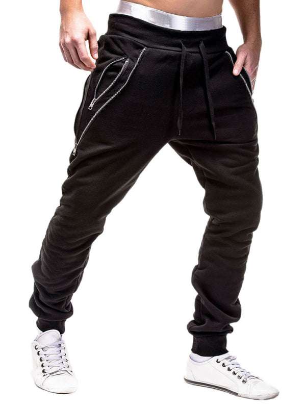 Trendy Men's Personalized Zipper-Trim Casual Trousers for Effortless Style - MENLL