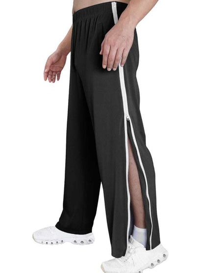 Trendy Men's Solid Color Sports Sweatpants with Side Zipper - Comfortable and Stylish for All Seasons - MENLL