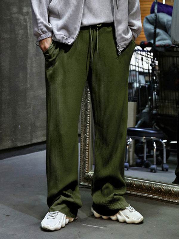 High-waisted wide-leg striped trousers for men with comfort fit and practical pockets.