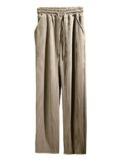 Effortless Elegance: High-Waisted Wide-Leg Striped Trousers for Men - MENLL