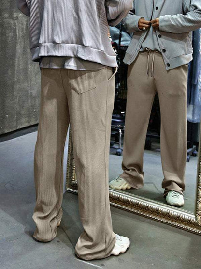 Effortless Elegance: High-Waisted Wide-Leg Striped Trousers for Men - MENLL