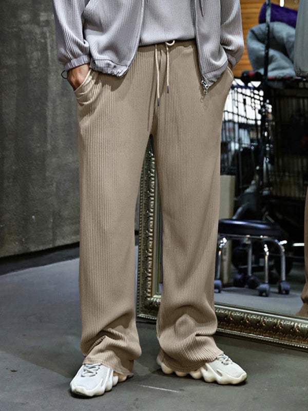 Effortless Elegance: High-Waisted Wide-Leg Striped Trousers for Men - MENLL
