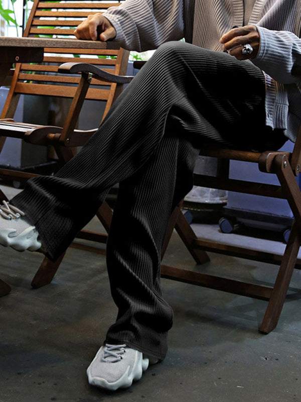 Effortless Elegance: High-Waisted Wide-Leg Striped Trousers for Men - MENLL