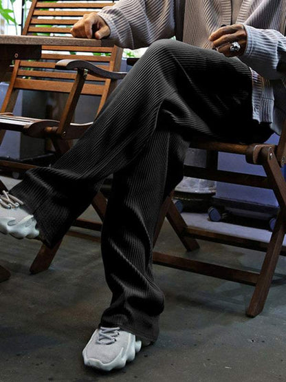 Effortless Elegance: High-Waisted Wide-Leg Striped Trousers for Men - MENLL