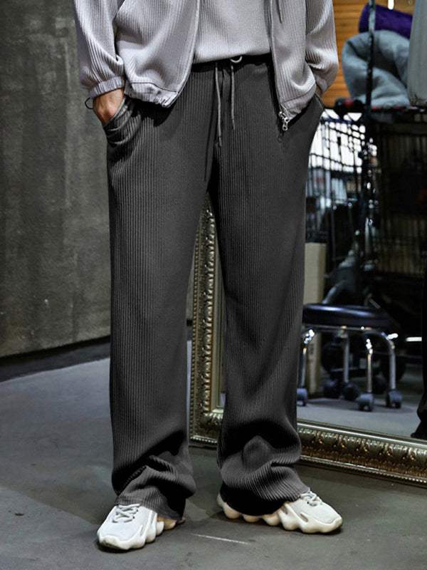 Effortless Elegance: High-Waisted Wide-Leg Striped Trousers for Men - MENLL